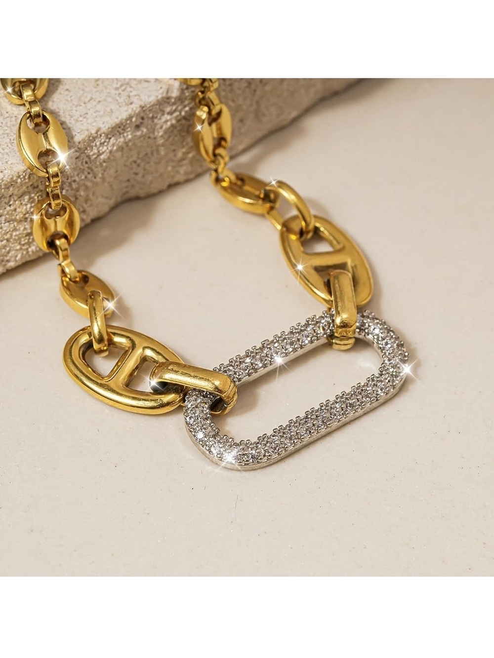 Gold and Silver Pavé Link Bracelet - Women Jewelry - Picture 5 of 7